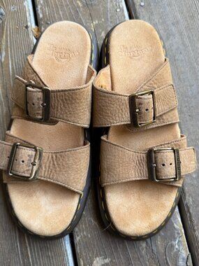 Dr. Martens Savannah Tan Leather Two Buckle JOSEF Sandals - Women's 8/Men's 7